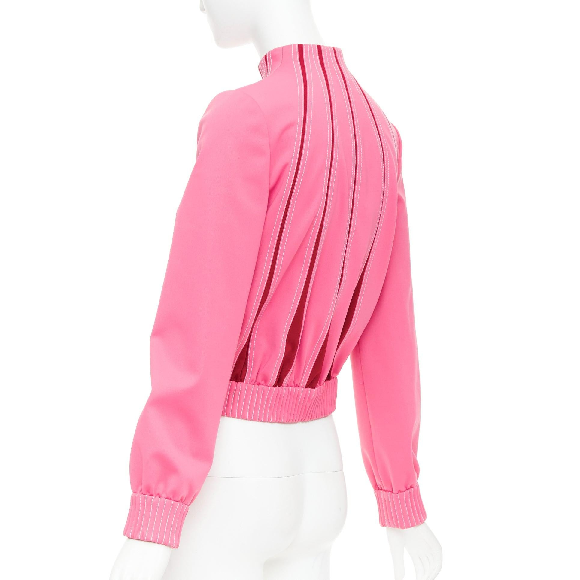 Valentino, rosa caldo, rosso, con cuciture a punto croce, track jacket a collo alto IT40 S in vendita 2