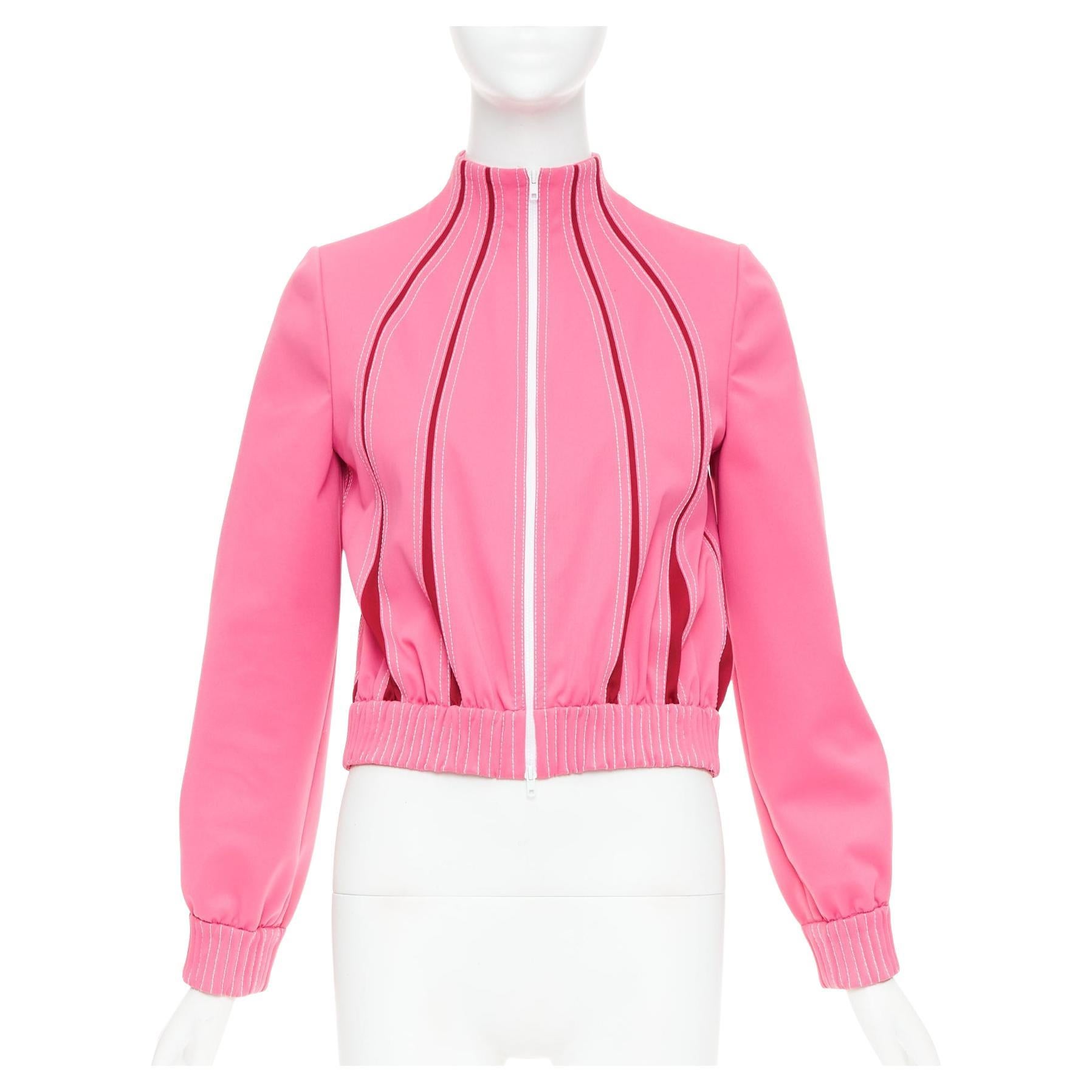 VALENTINO hot pink red panelled overstitch mock neck track jacket IT40 S
