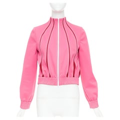 VALENTINO hot pink red panelled overstitch mock neck track jacket IT40 S