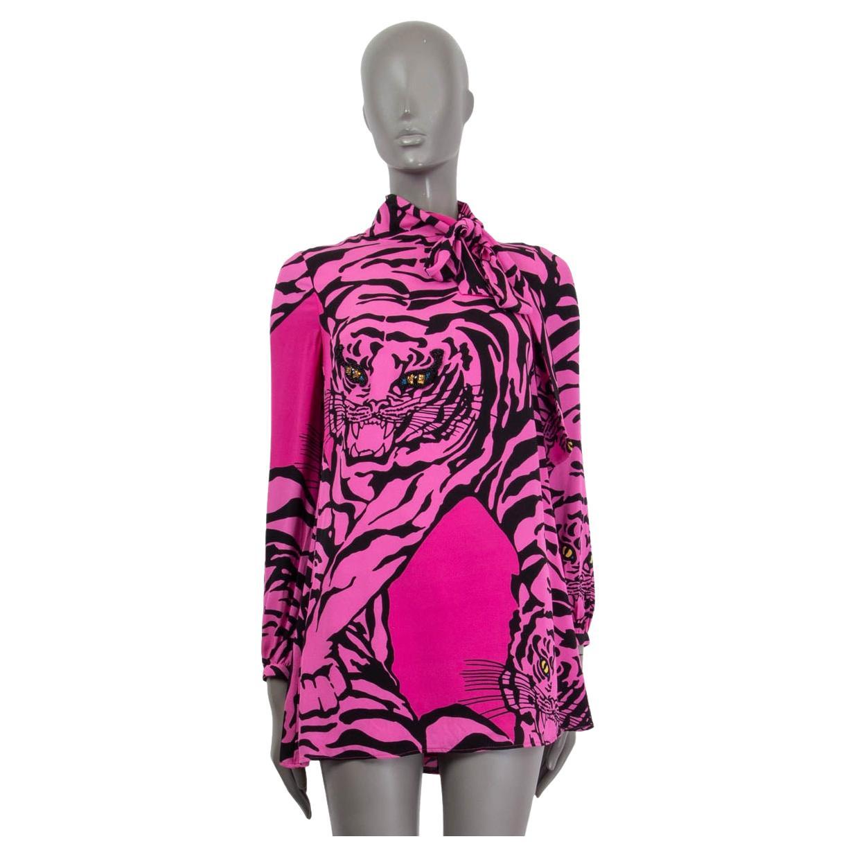 VALENTINO hot pink silk 1967 TIGER PRINT MINI Dress 38 XS
