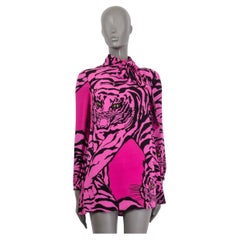 VALENTINO Heißes rosafarbenes TIGER PRINT MINI Kleid aus Seide 1967 38 XS