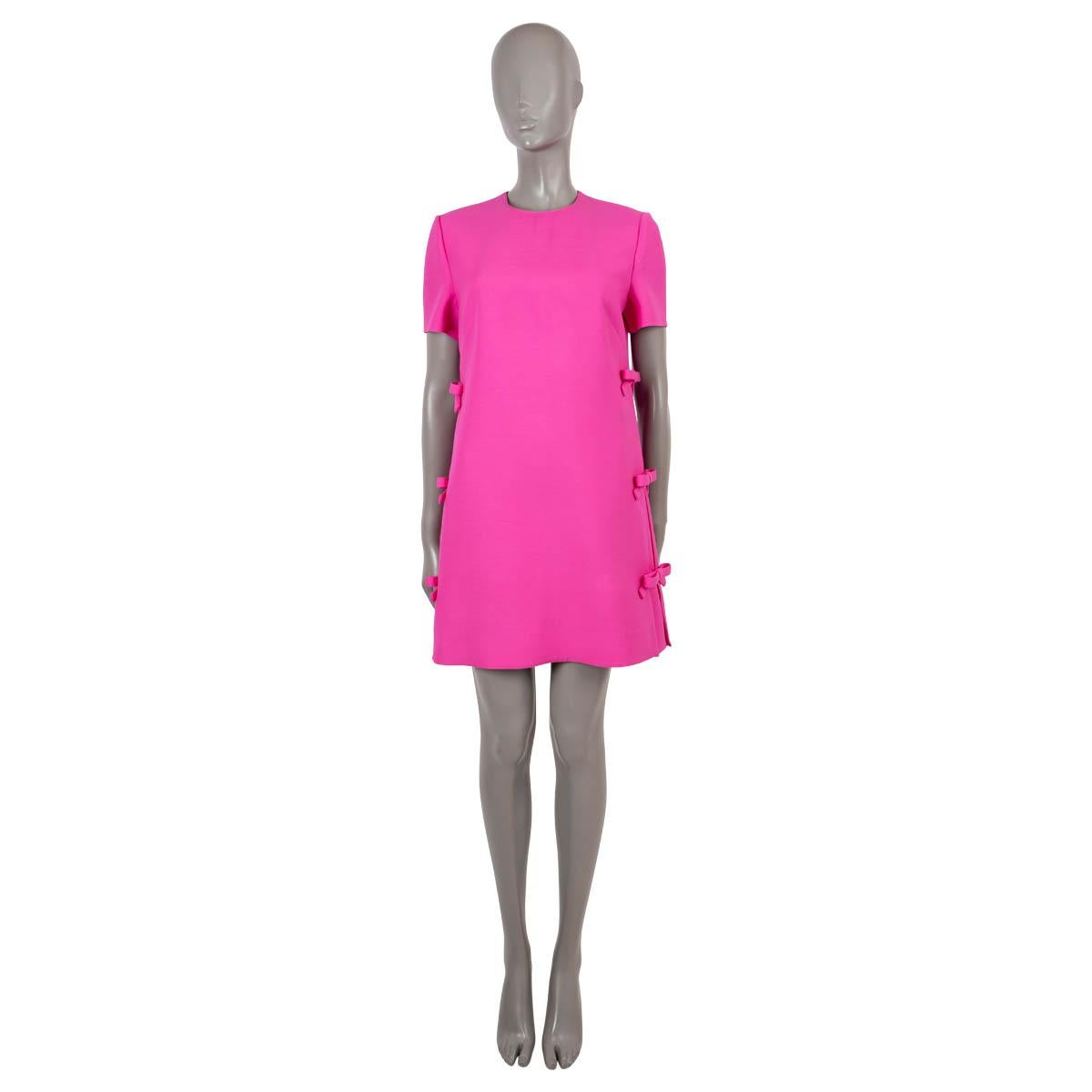 Women's VALENTINO hot pink wool & silk 2022 SIDE BOW MINI Dress 44 L For Sale