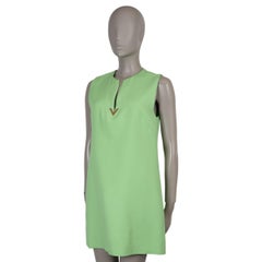 VALENTINO Ice Mint green wool & silk 2024 VLOGO CREPE MINI Dress 44 L