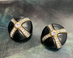 Valentino Iconic 1980's X Design Large Crystal Enamel Statement Earrings