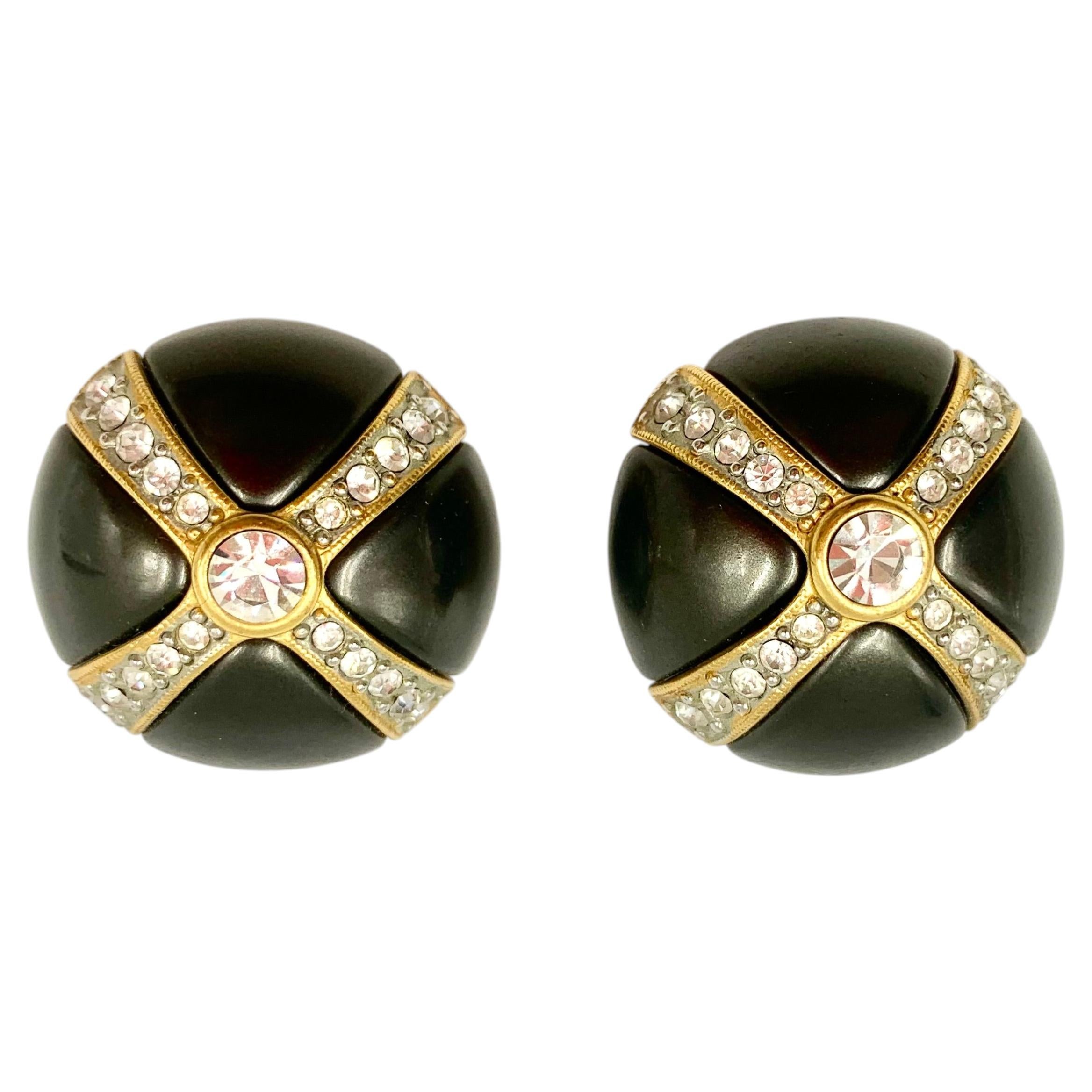 Valentino Iconic 1980's X Design Large Crystal Enamel Statement Earrings