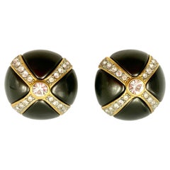Valentino Iconic 1980's X Design Large Crystal Enamel Statement Earrings