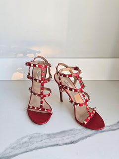 Valentino Iconic Red Rockstud caged high heels sandals size 39.5 modern chic