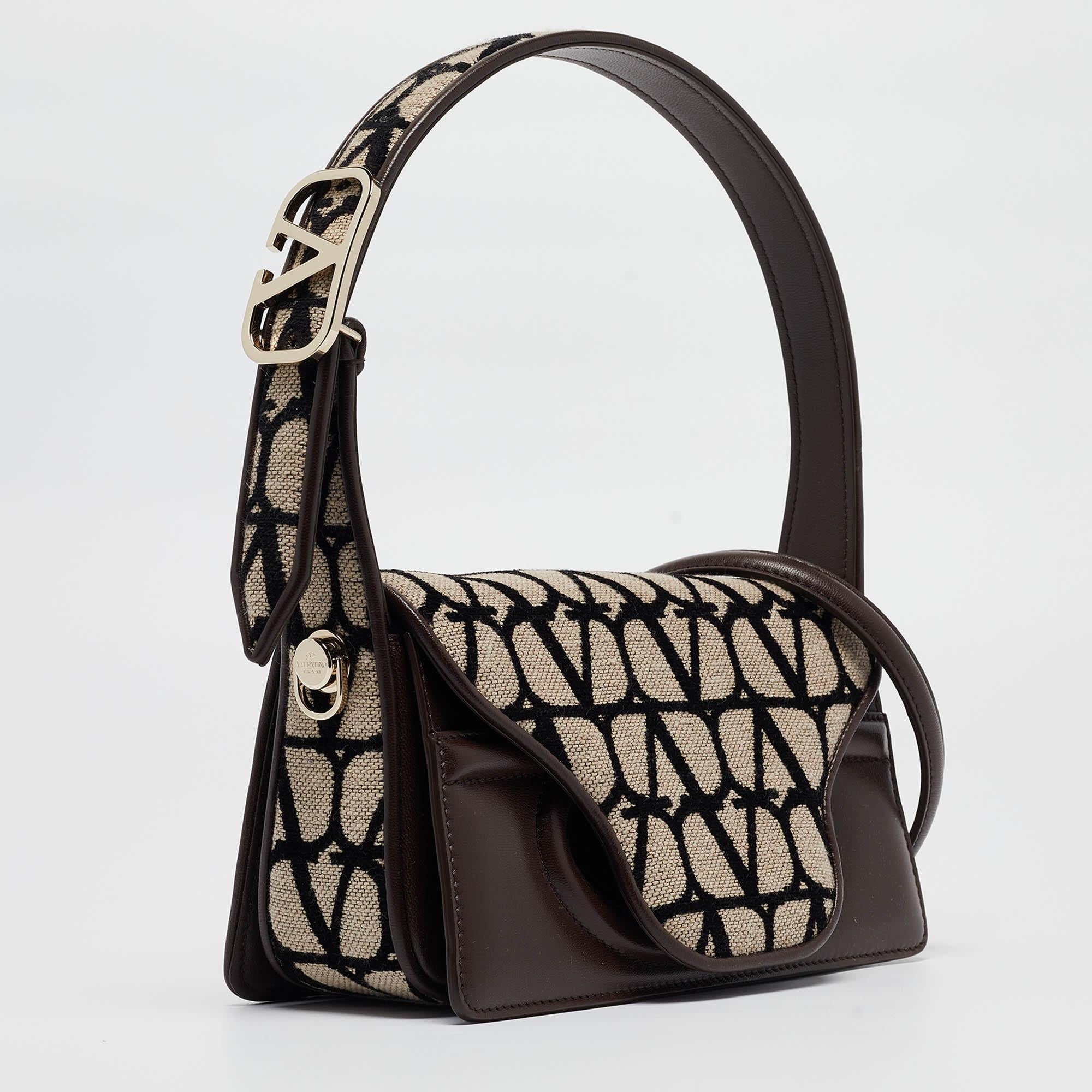 Women's Valentino Iconographe Canvas and Leather Le Petite Deuxième Top Handle Bag For Sale