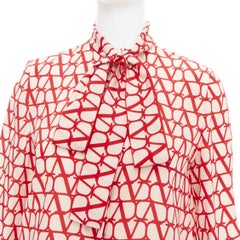 VALENTINO Iconographe Toile crepe de chine silk print tie blouse IT38 XS