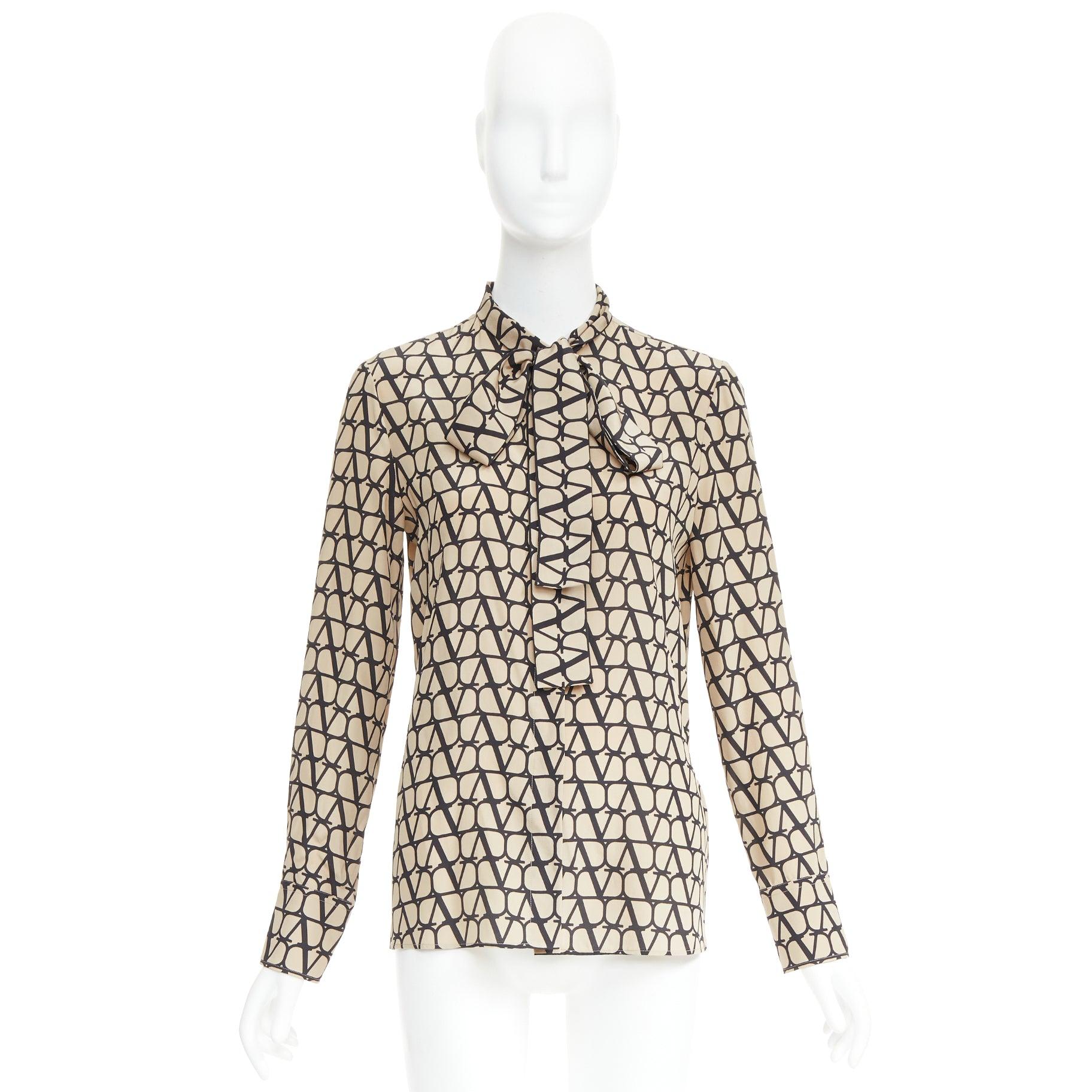 VALENTINO Iconographe Toile crepe de chine silk print tie blouse IT38 XS For Sale 5