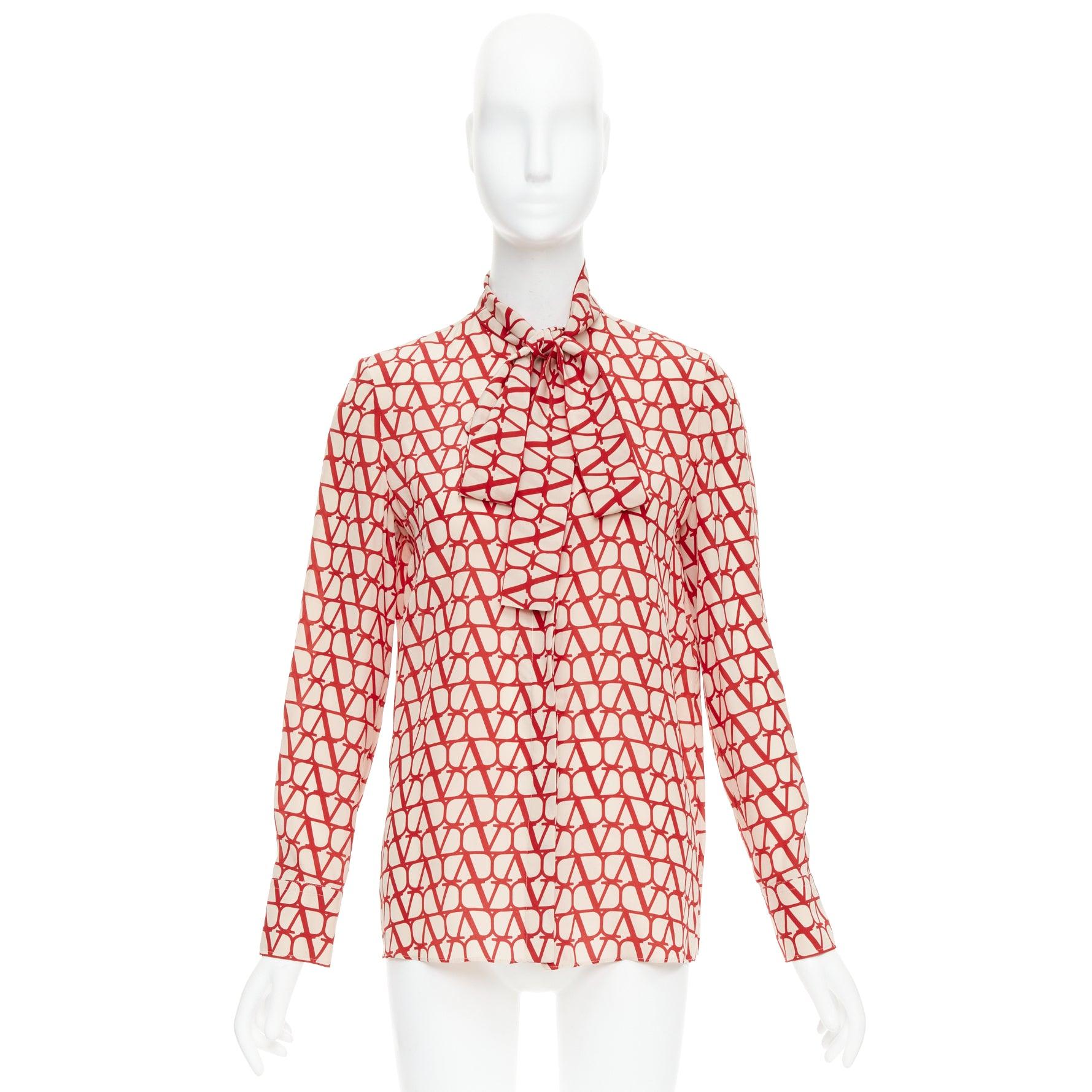 VALENTINO Iconographe Toile crepe de chine silk print tie blouse IT38 XS For Sale 5