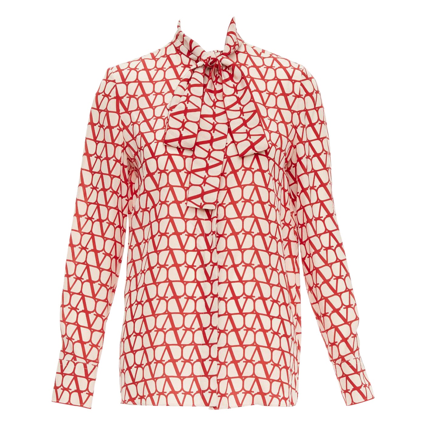 Valentino Iconographe Toile crepe de chine seta stampa cravatta camicetta IT38 XS