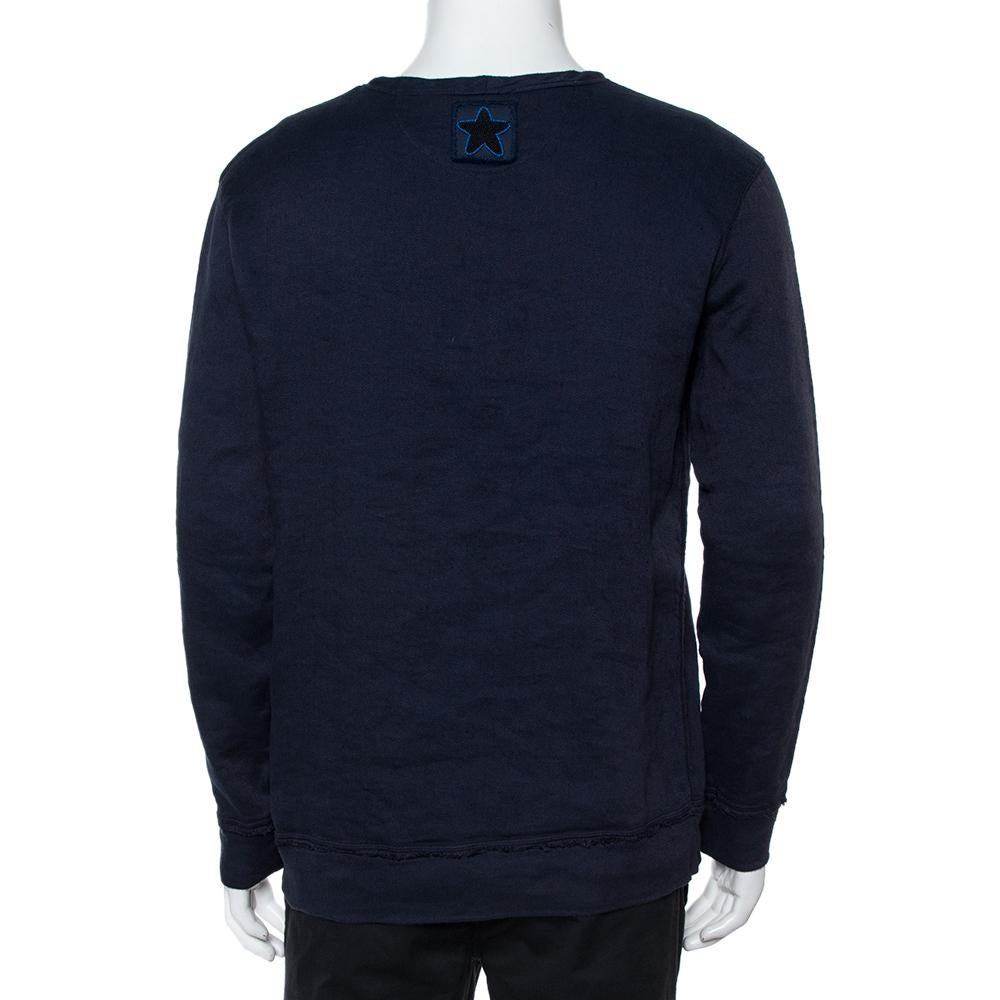 Valentino Indigo Blue Cotton Beaded Military Long Sleeve T-Shirt XS In New Condition In Dubai, Al Qouz 2