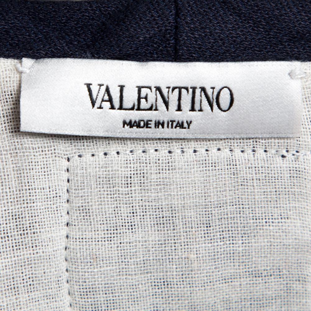 Valentino Indigo Blue Cotton Beaded Military Long Sleeve T-Shirt XS 2