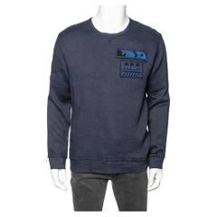 Valentino Indigo Blue Cotton Beaded Military Long Sleeve T-Shirt XS