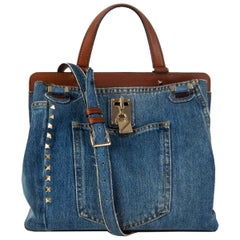 VALENTINO indigo blue DENIM JOYLOCK SMALL Top Handle Bag