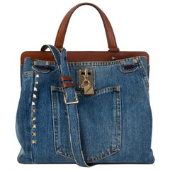 VALENTINO bleu indigo DENIM JOYLOCK SMALL Sac à main supérieur