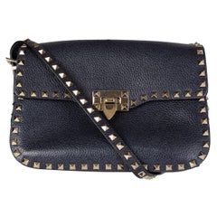 VALENTINO indigo blue leather ROCKSTUD Crossboy Shoulder Bag