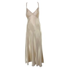 Valentino Intimo 1990s Dead Stock Cream Satin Bias Cut Lingerie Gown Large