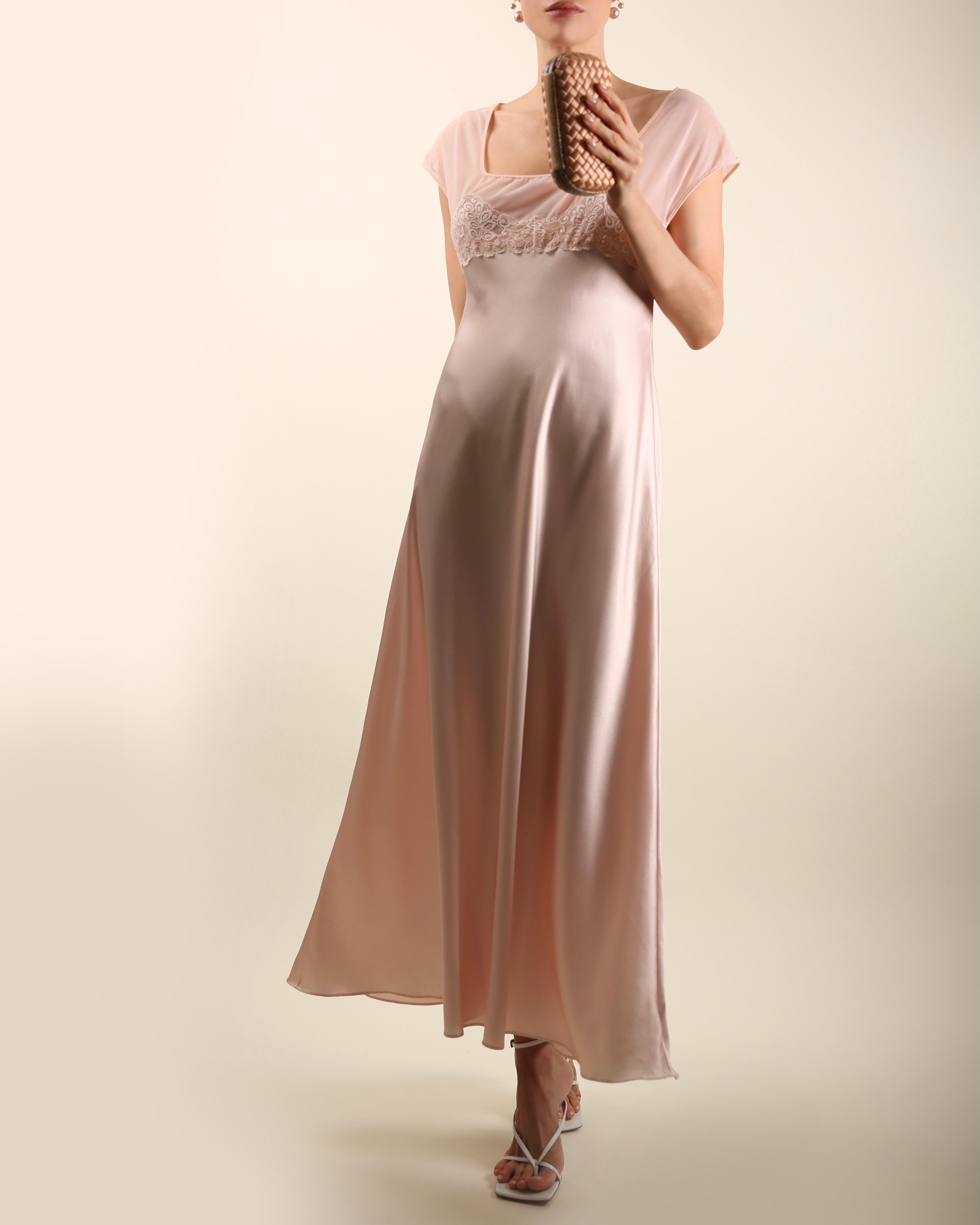 Women's Valentino Intimo vintage pink satin sheer lace slip robe night gown midi dress 