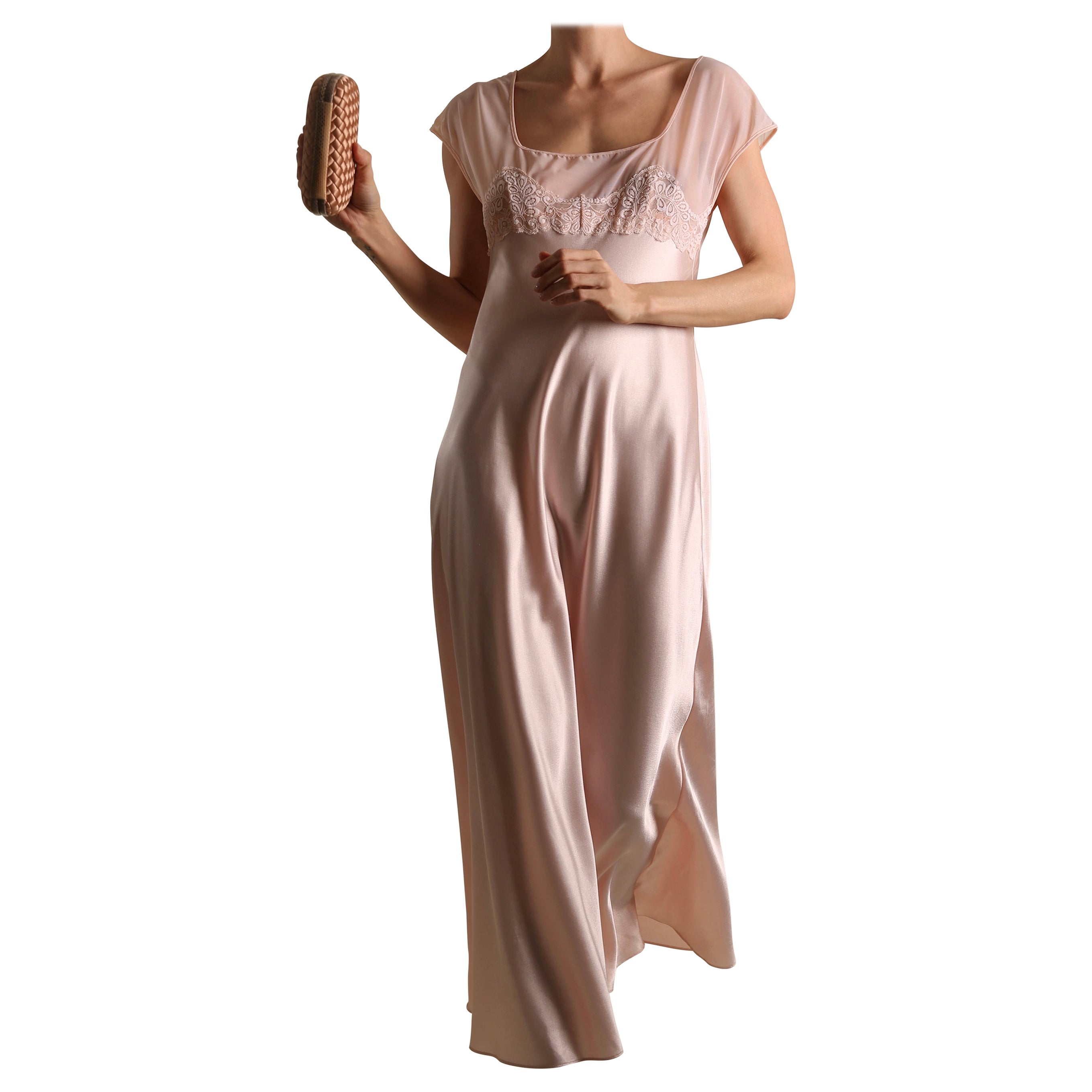 Valentino Valentino Intimo Vintage Rosa Satin-Midikleid mit durchsichtigem Spitzen-Slip