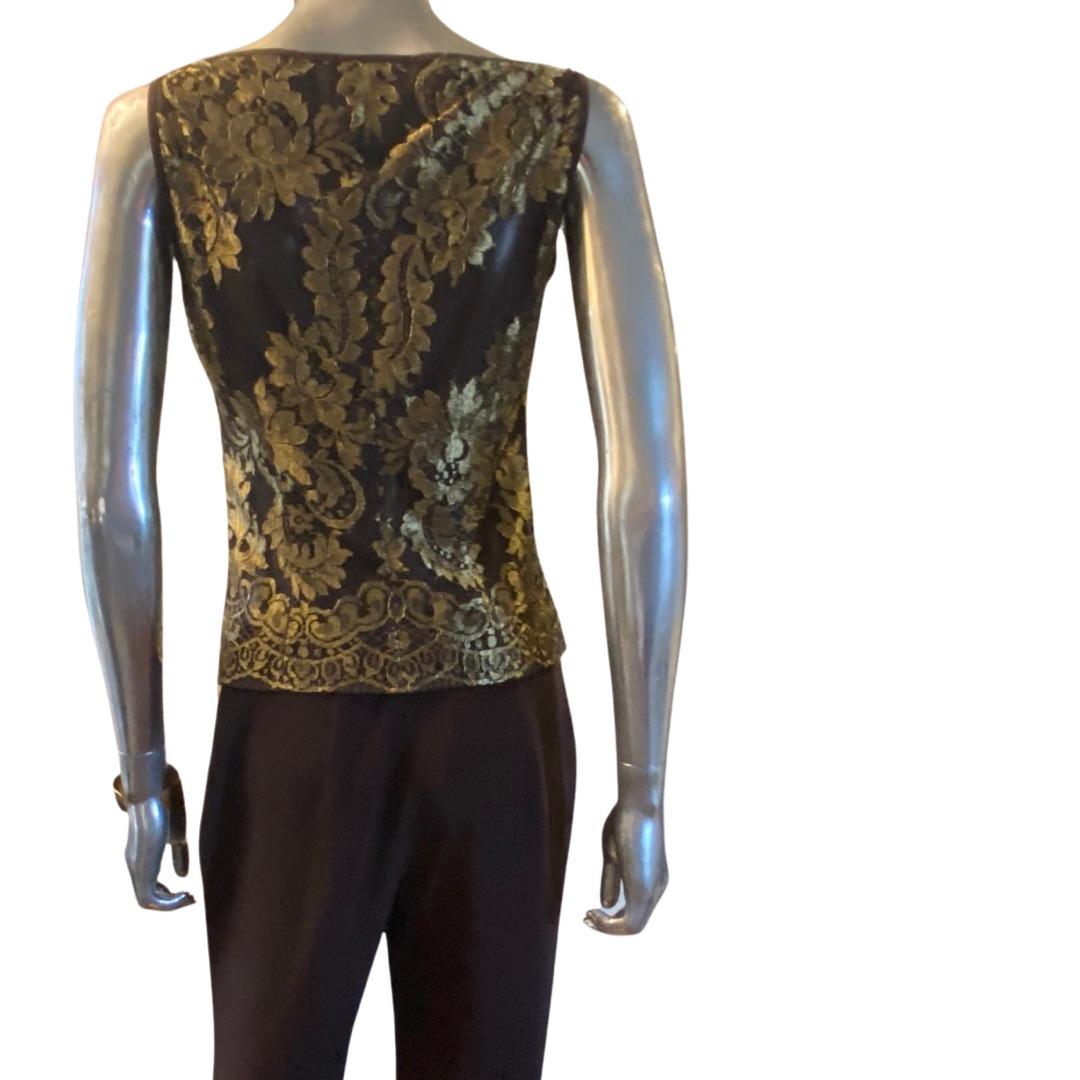 Women's Valentino Italy Chocolate & Metallic Gold Blouse and Trouser Set Size 6-8 For Sale