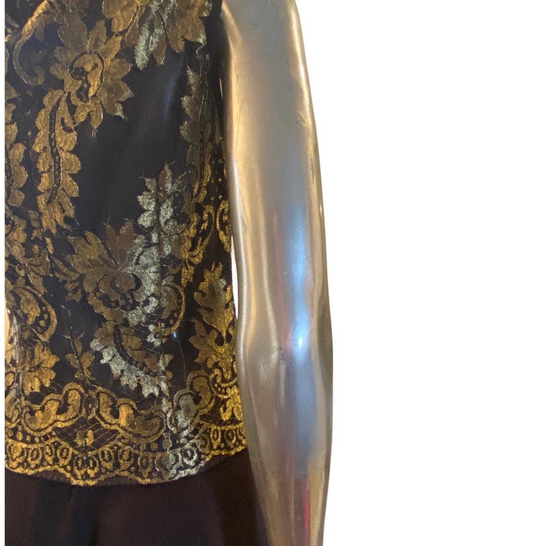 Valentino Italy Chocolate & Metallic Gold Blouse and Trouser Set Size 6-8 For Sale 1