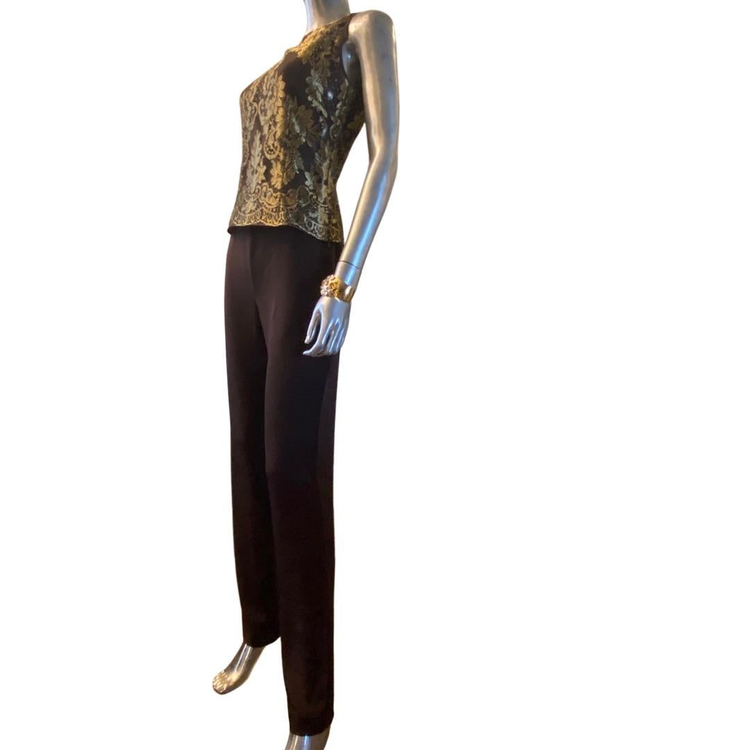 Valentino Italy Chocolate & Metallic Gold Blouse and Trouser Set Size 6-8 For Sale 2