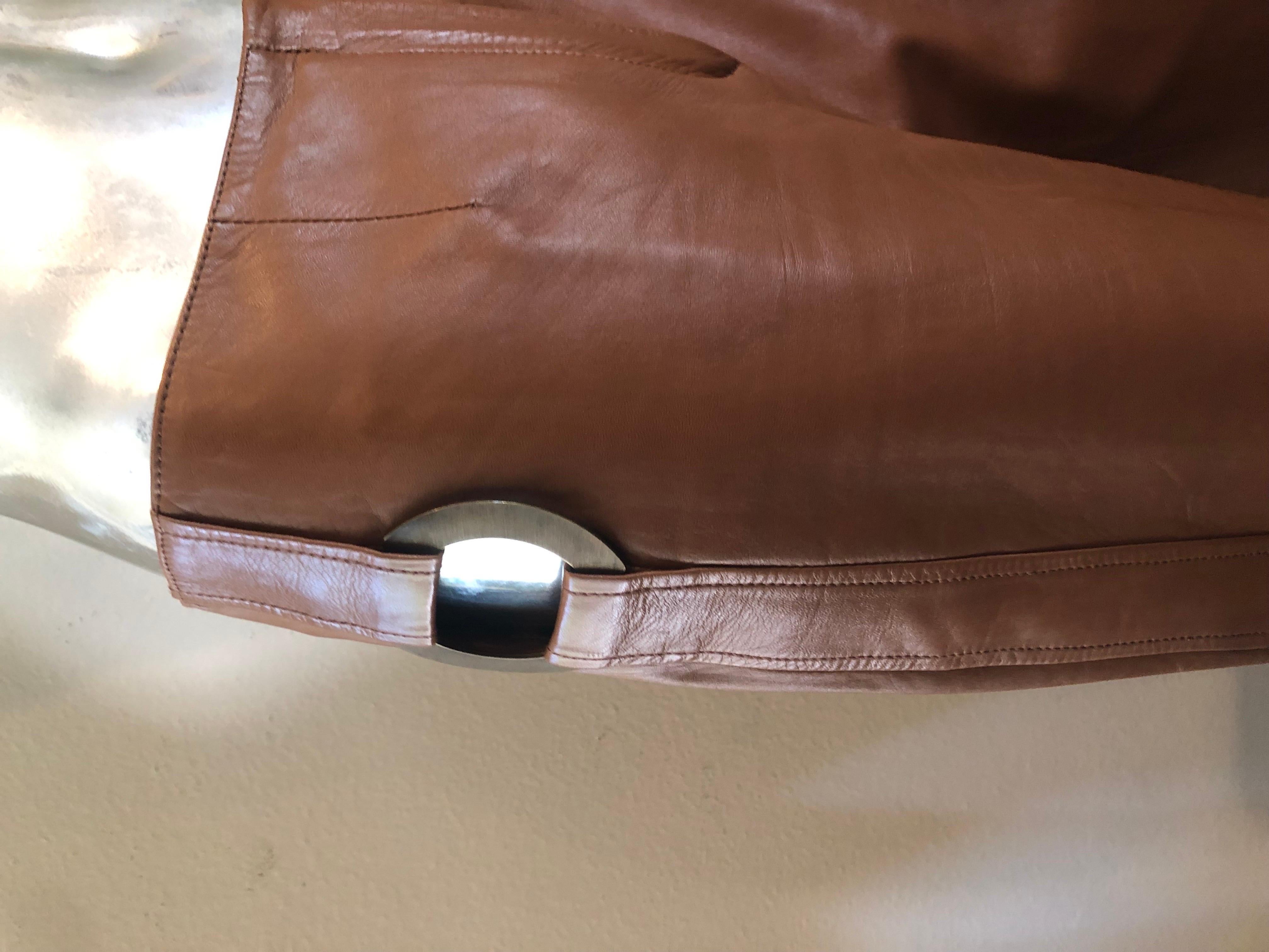 Valentino Italy Runway Collection Cognac Vintage Leather Pants with Rings Size 8 For Sale 8