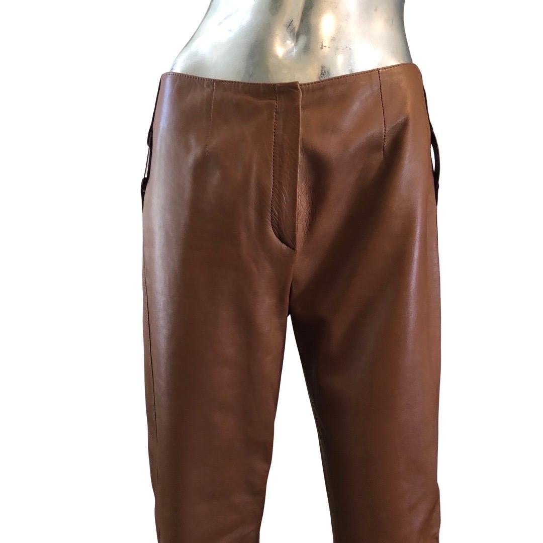 Valentino Italy Runway Collection Cognac Vintage Leather Pants with Rings Size 8 For Sale 2