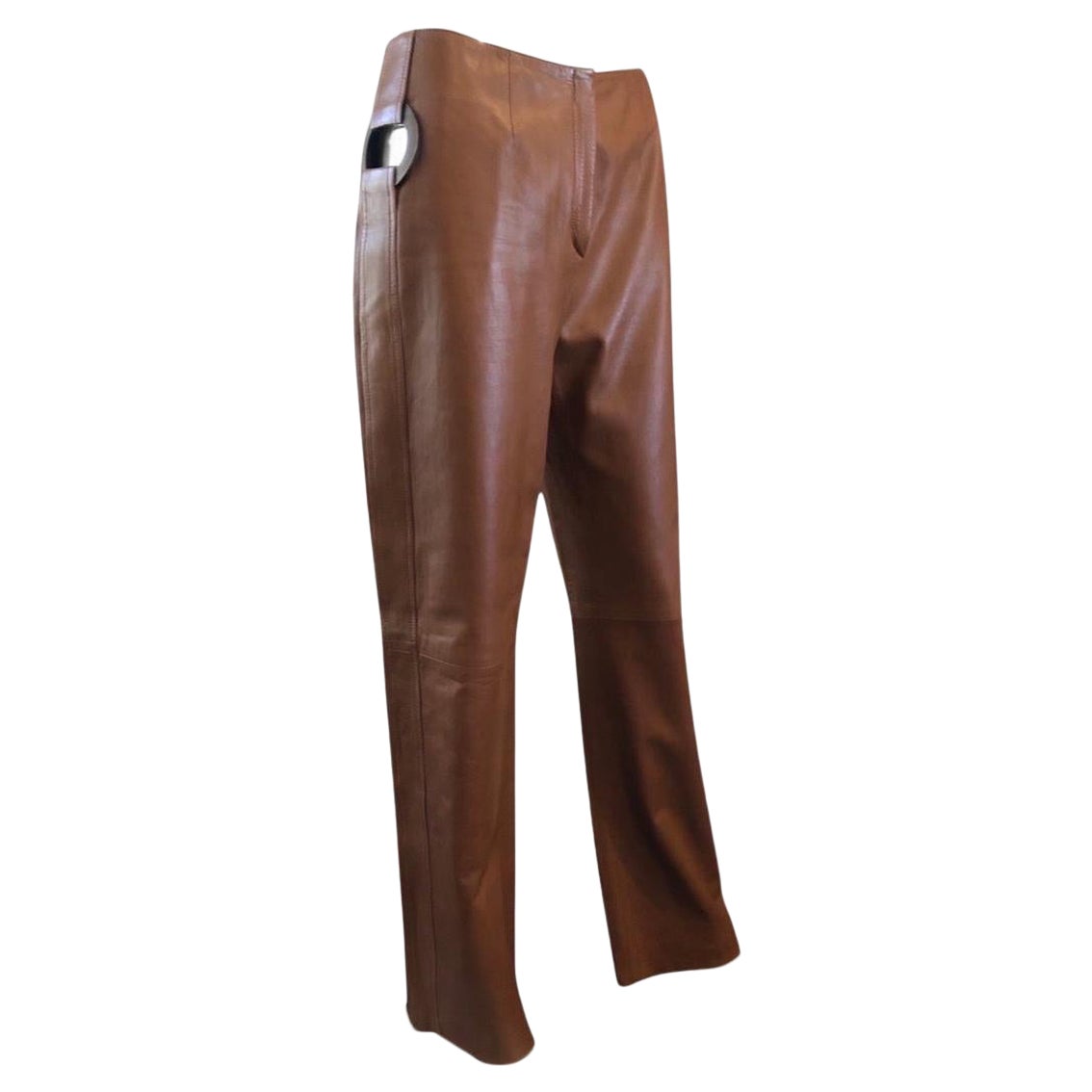Valentino Italy Runway Collection Pantalones de cuero vintage coñac con anillos Talla 8