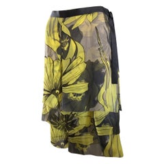 Valentino Italy Signature Chartreuse Floral Silk Print Tiered Skirt Size 12