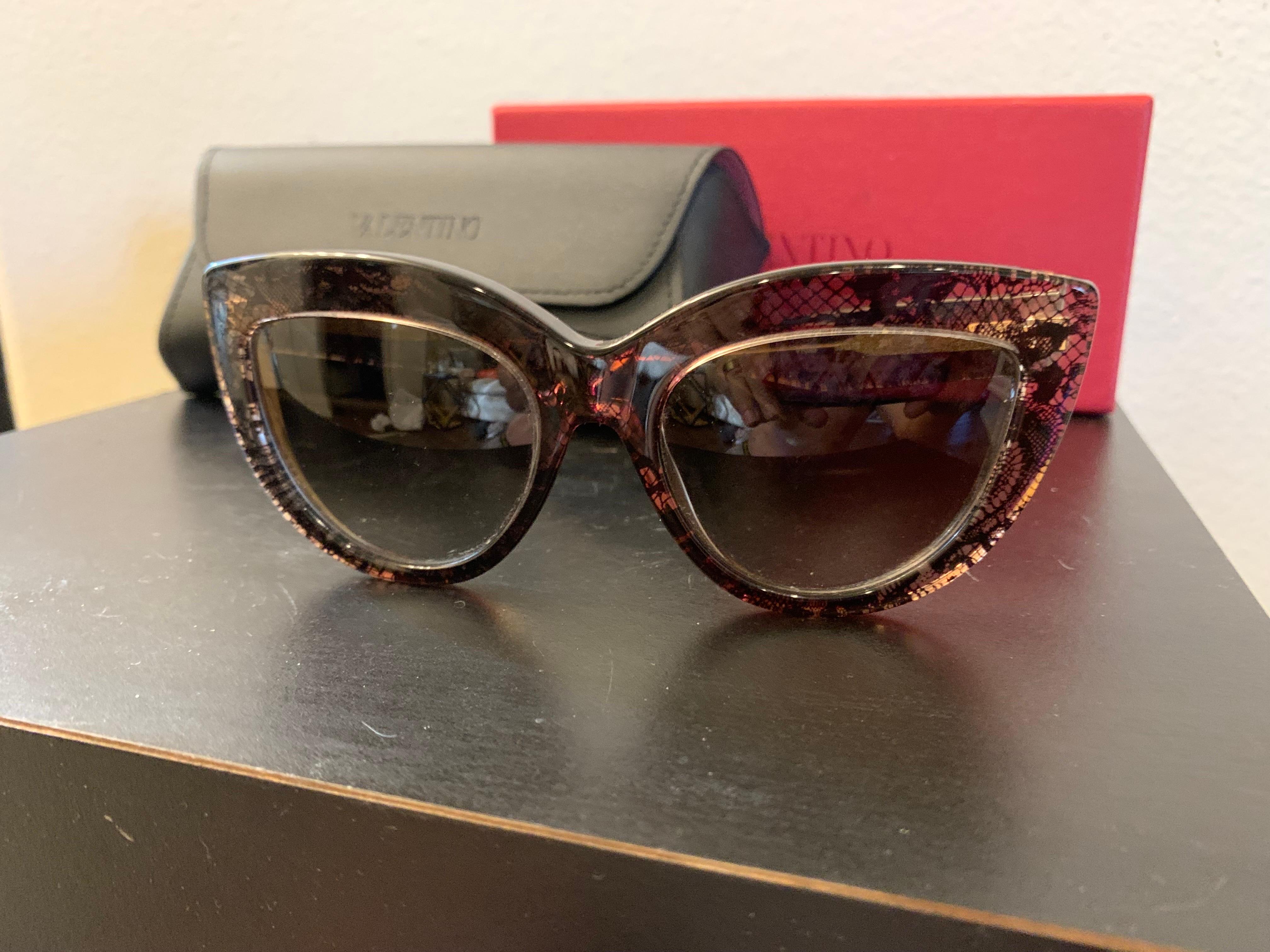 Black Valentino Italy Vintage Chic  “Lace” Cat Eye Sunglasses  For Sale