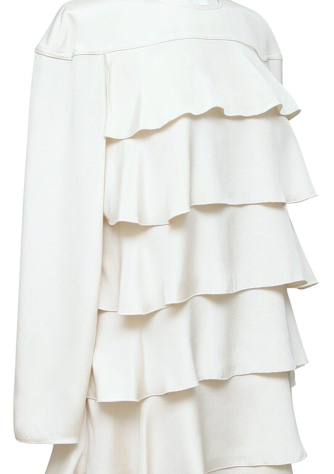 Women's VALENTINO Ivory Dress Long Sleeve Knee Length Silk Tiered Crew Neck Sz 6 For Sale