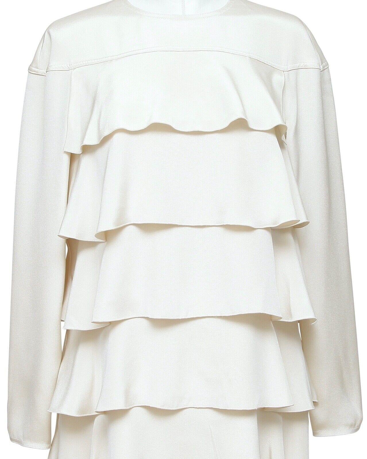 VALENTINO Ivory Dress Long Sleeve Knee Length Silk Tiered Crew Neck Sz 6 For Sale 1