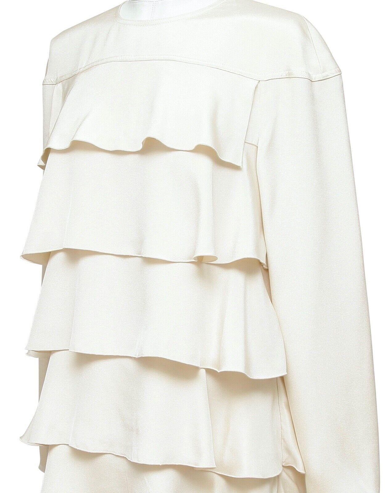 VALENTINO Ivory Dress Long Sleeve Knee Length Silk Tiered Crew Neck Sz 6 For Sale 2