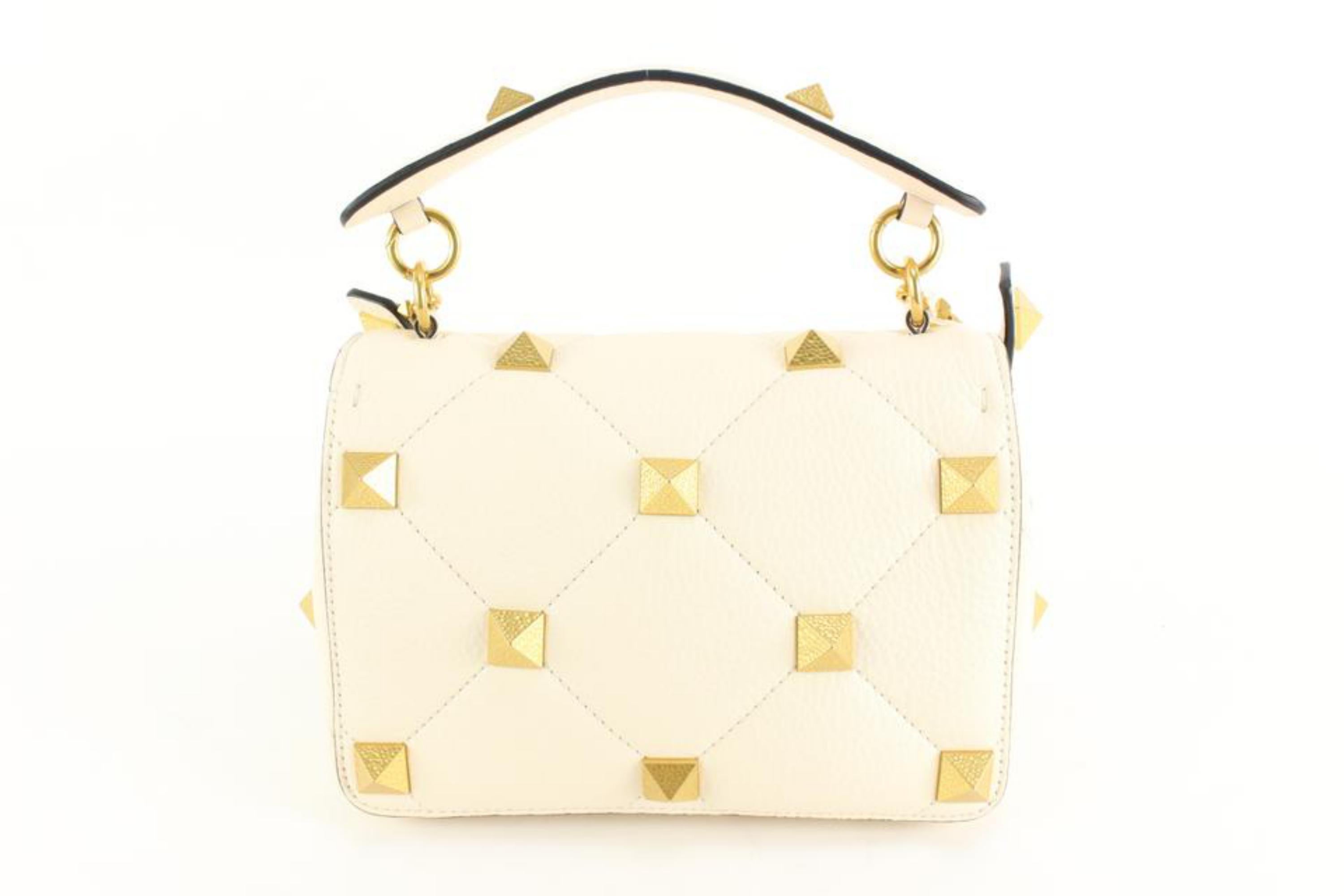 Valentino Ivory Grained Leather Medium Roman Stud Crossbody 99va59s For Sale 2