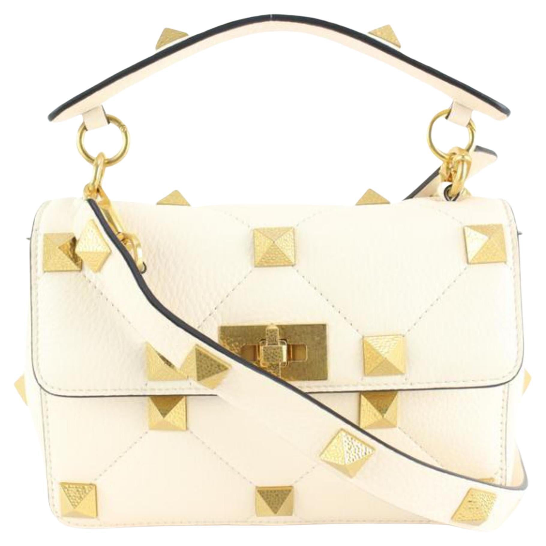 Valentino Ivory Grained Leather Medium Roman Stud Crossbody 99va59s