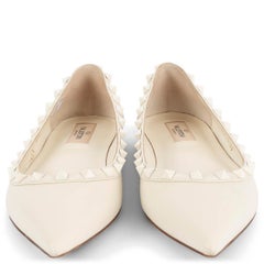 VALENTINO ivory leather ROCKSTUD Pointed Toe Ballet Flats Shoes 39