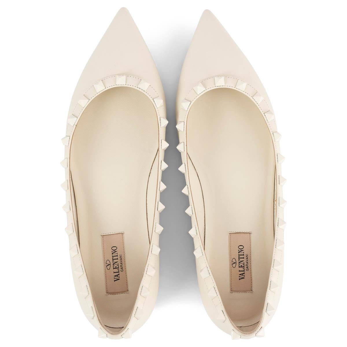 VALENTINO ivory leather ROCKSTUD Pointed Toe Ballet Flats Shoes 39 For Sale 1