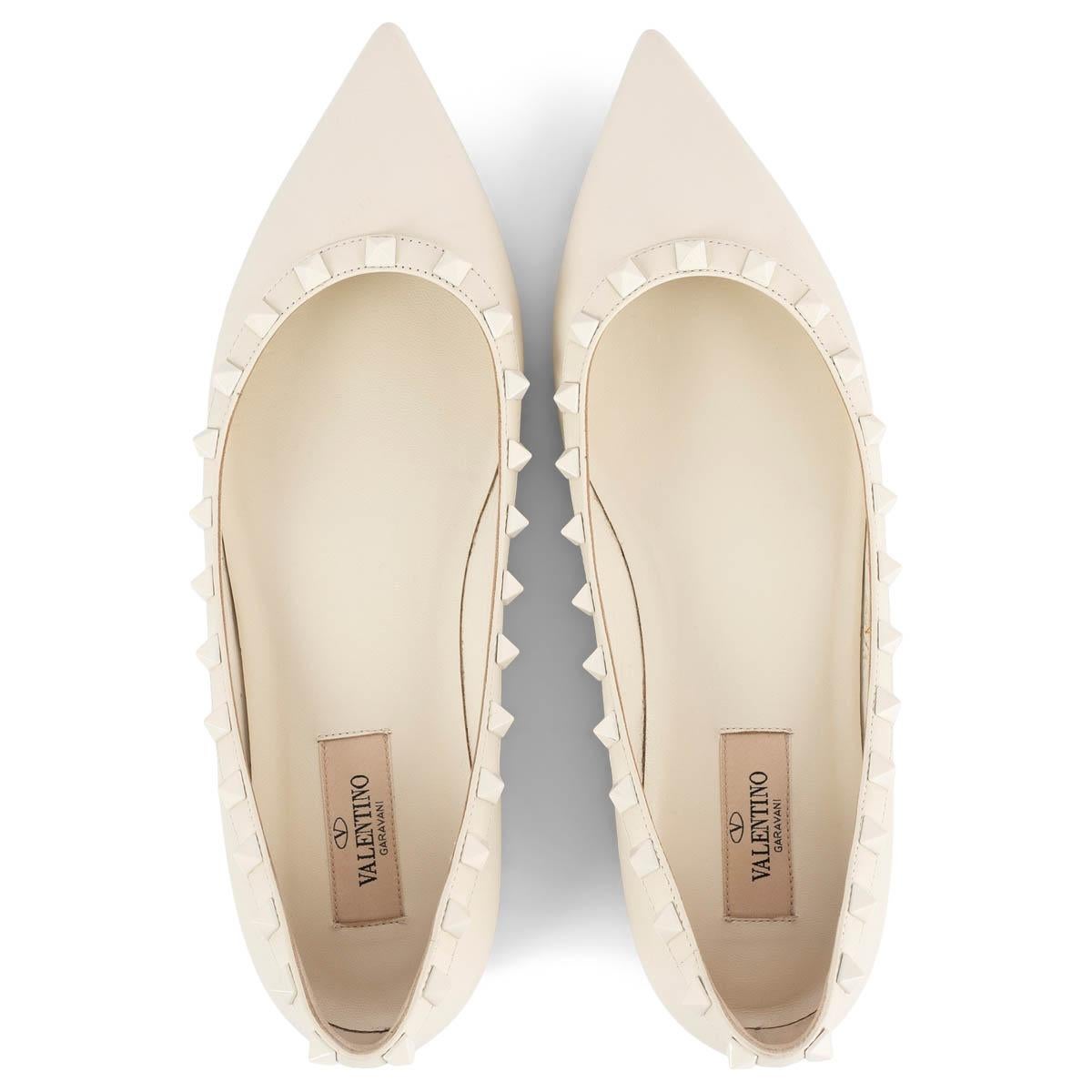 Women's VALENTINO ivory leather ROCKSTUD Pointed Toe Ballet Flats Shoes 39 For Sale