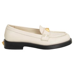 VALENTINO ivory leather ROMAN STUD Loafers Flats Shoes 38.5