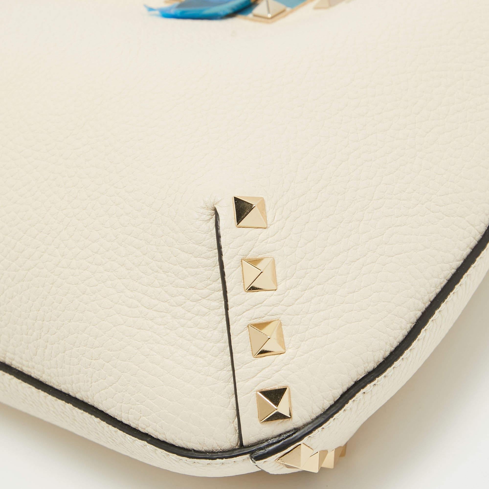 Valentino Ivory Leather Small Rockstud Hobo For Sale 3