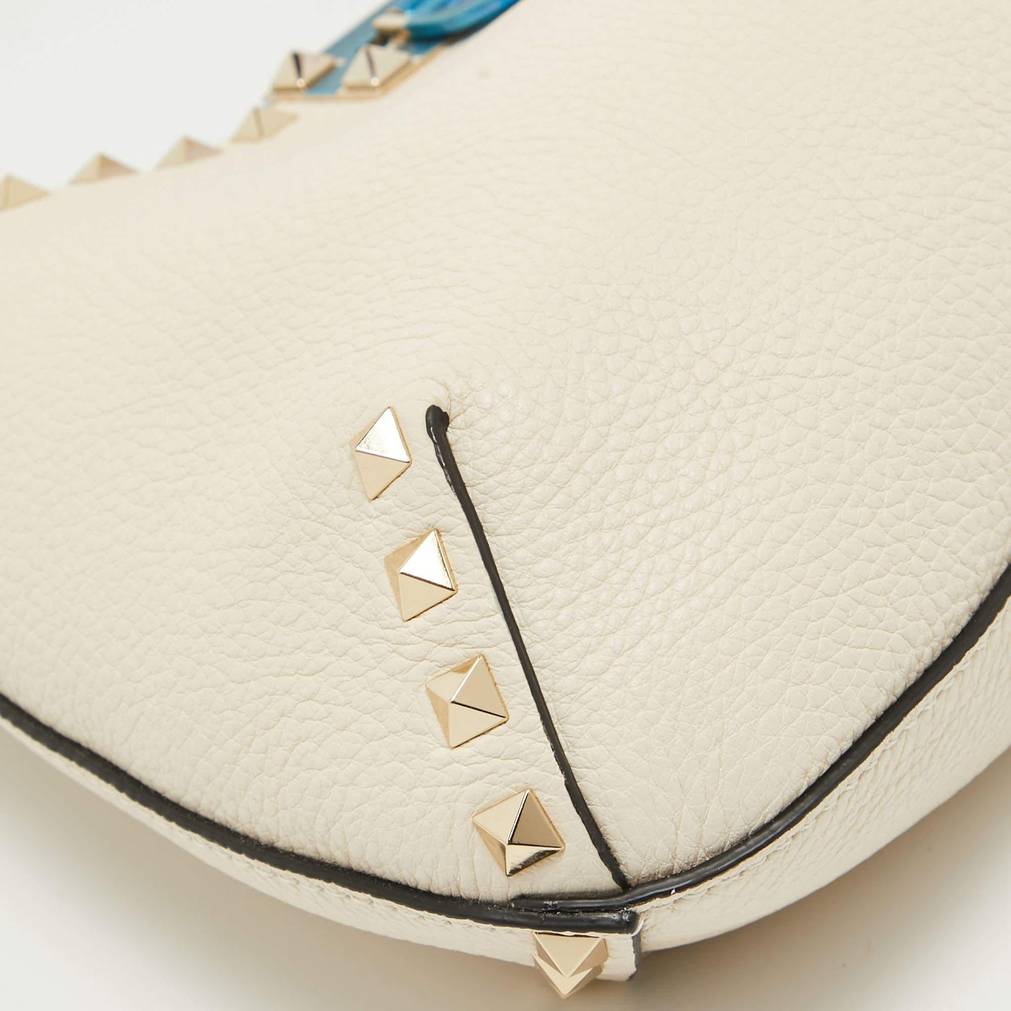 Valentino Ivory Leather Small Rockstud Hobo For Sale 4