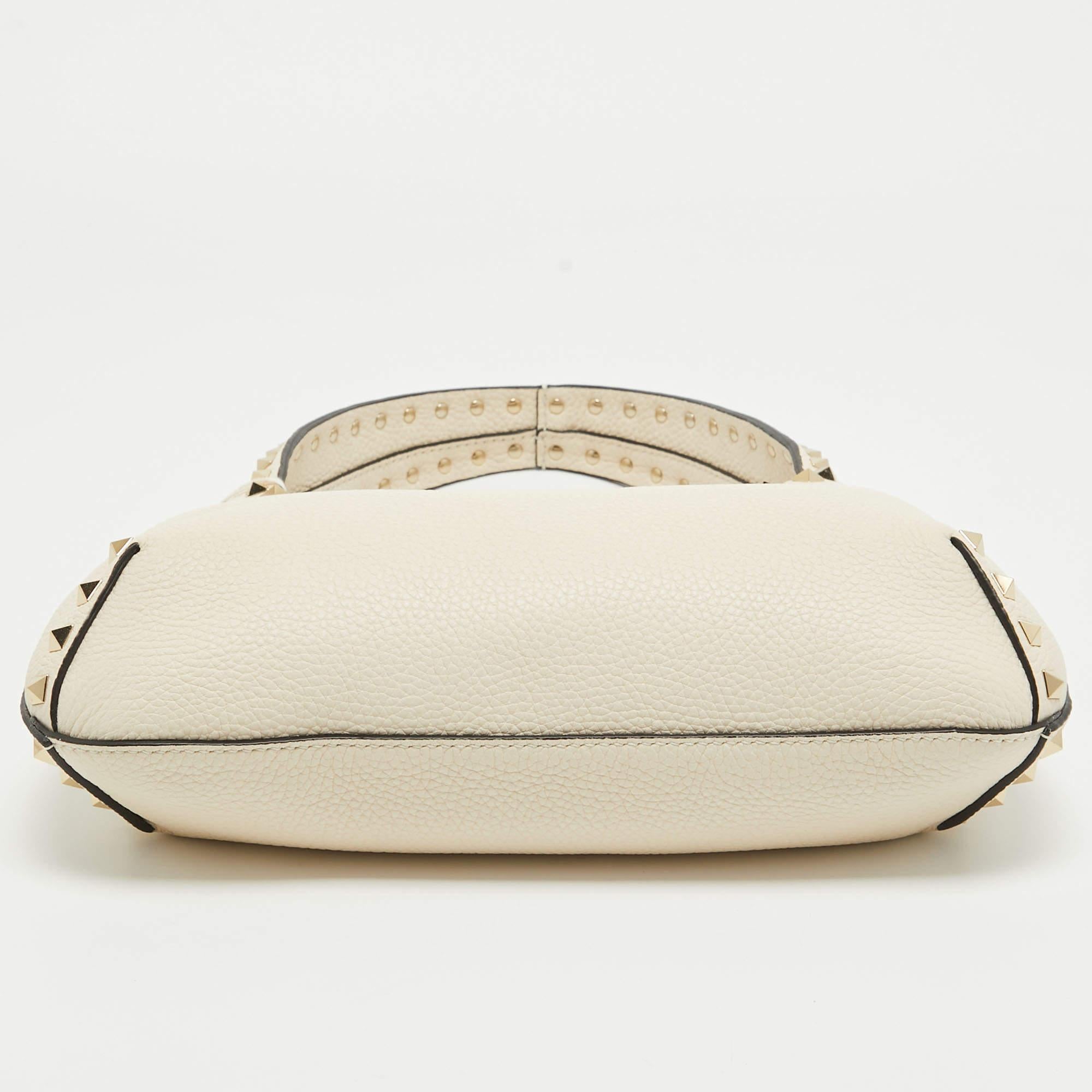 Valentino Ivory Leather Small Rockstud Hobo For Sale 5