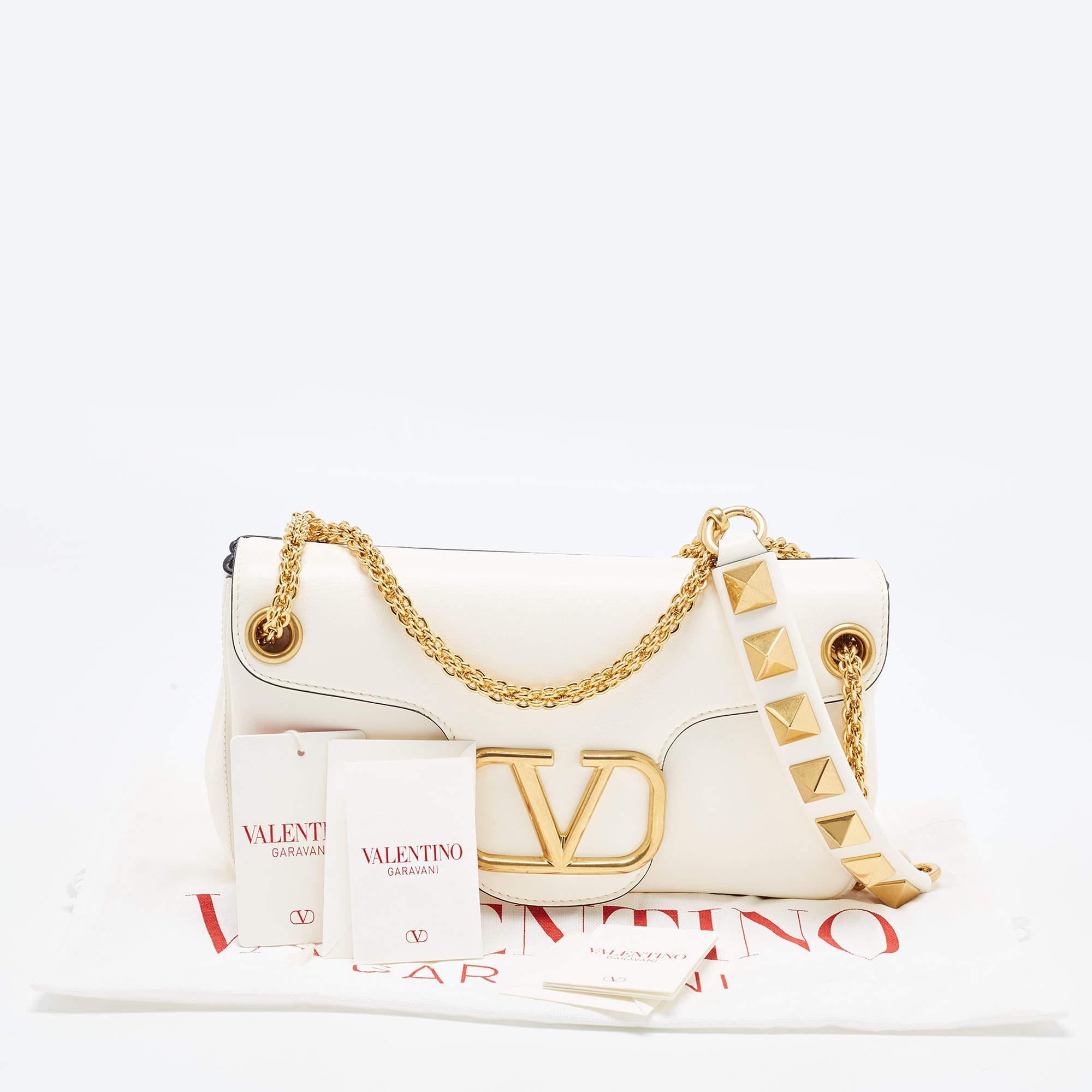 Valentino Ivory Leather Stud Sign Shoulder Bag 10