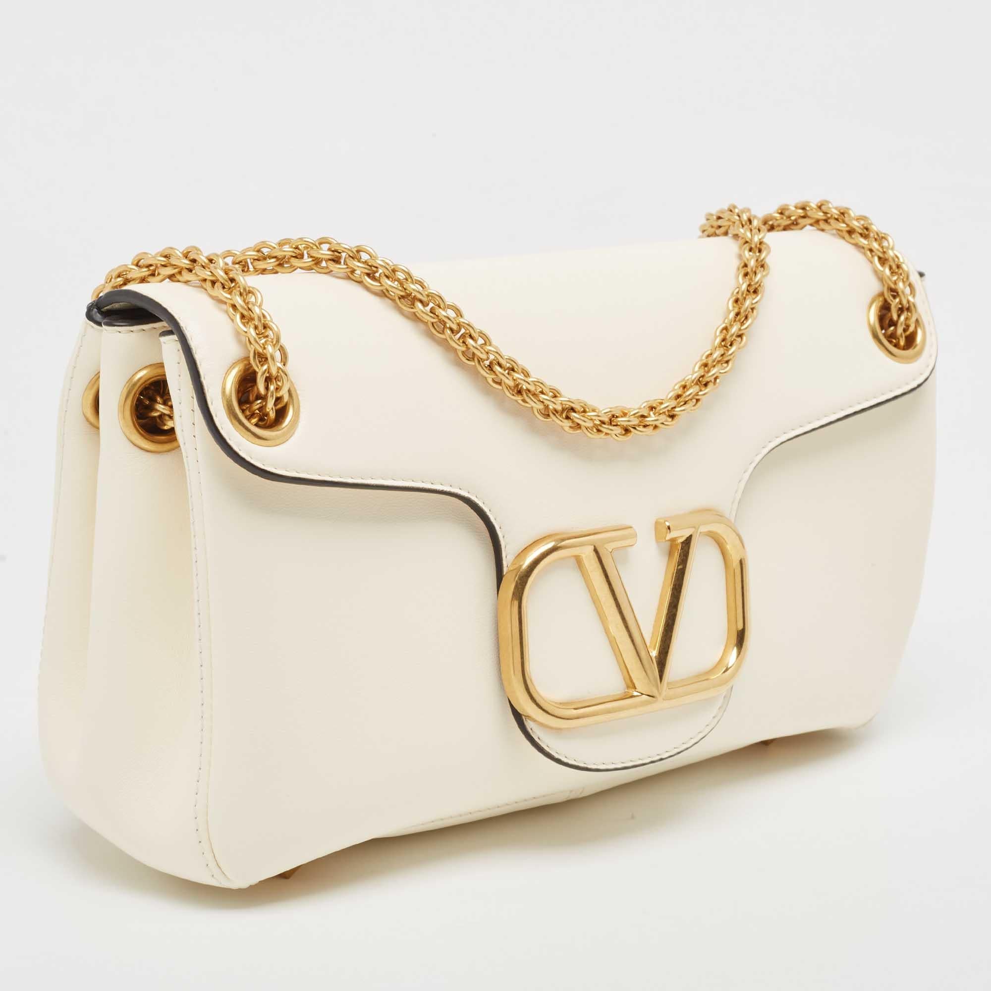 Valentino Ivory Leather Stud Sign Shoulder Bag 4