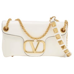 Valentino Ivory Leather Stud Sign Shoulder Bag