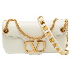 Valentino Ivory Leather Stud Sign Shoulder Bag