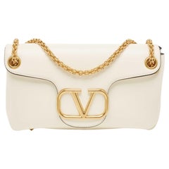 Valentino Ivory Leather Stud Sign Shoulder Bag